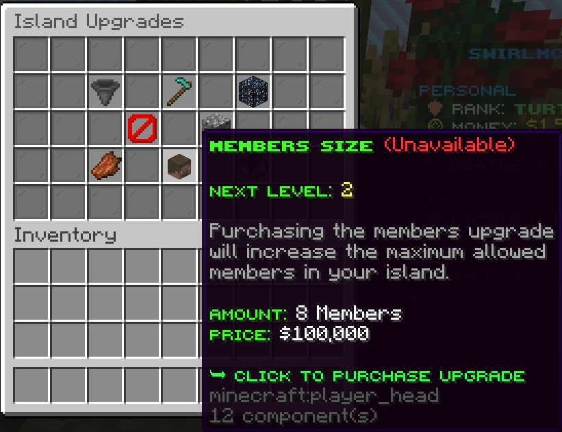 Island upgrades menu configuration preview