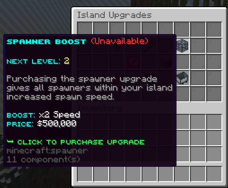 Island upgrades menu configuration preview