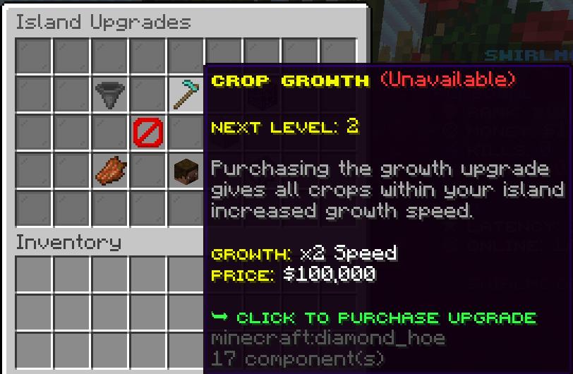 Island upgrades menu configuration preview