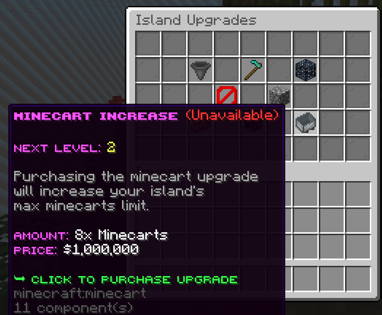 Island upgrades menu configuration preview