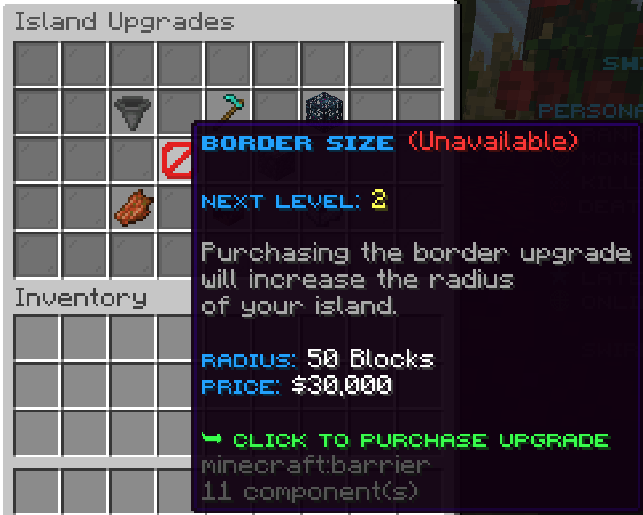 Island upgrades menu configuration preview