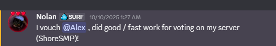 Discord vouch from Nolan
