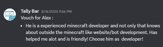 Discord vouch from Tally Bar